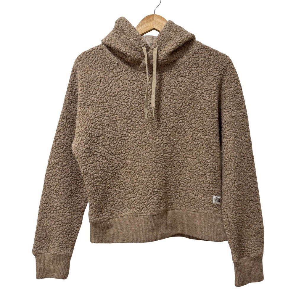 The North Face Womens Wool Harrison Sherpa Pullover Hoodie Size M Flax Heather